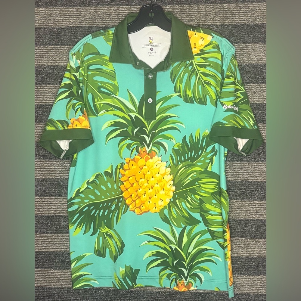 Rolo Golf Tropical Pineapple Print Hawaiian Polo Shirt Men’s Medium